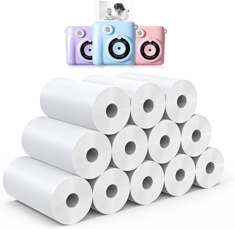 Hikkon 12 Rolls Instant Print Camera for Kids Refill Print Paper - Thermal Print Paper Rolls Photo Print HD Printing for Most Kids Instant Camera - Paper Only(White-12) - Image 1